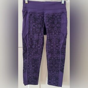 Athleta Leggings with Black Lace-Style Print